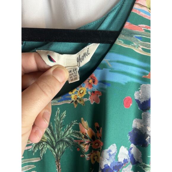 Yumi Sheath Party Cocktail Dress Green Emerald Garden Bird Floral Dress Size 20‎ - Picture 11 of 13